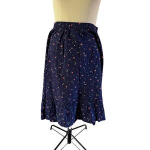 Vtg Y2K 2000s Blue Floral Cottagecore Midi Skirt Sz L Prairie Stretch Pull On